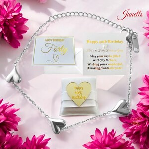 Ensemble cadeau 16e 18e 21e 30e 40e 50e 60e 70e anniversaire pour femme, ensemble cadeau bracelet coeur bouffant en argent, idées cadeaux d'étape importante pour elle