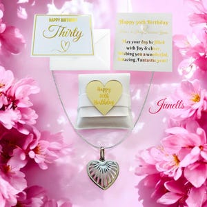 30.Geburtstag Geschenk-Set für Frauen, silberne filigrane Herz-Halskette, 30.Geburtstag Geschenk-Set, Meilenstein 30.Geschenkideen für sie