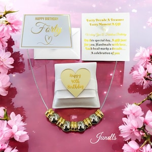Set regalo per il 40° compleanno da donna, collana in argento e oro con pietra miliare, set regalo per il 40° compleanno, idee regalo per il decennio della pietra miliare del 40° compleanno per lei