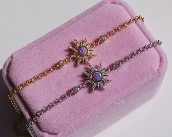 Rapunzel Sun Bracelet, 925 Sterling Silver, Princess Jewelry, Purple Sun Bracelet, Geek Jewelry, Tangled Sun Bracelet, Opal Sun,Gift For Her