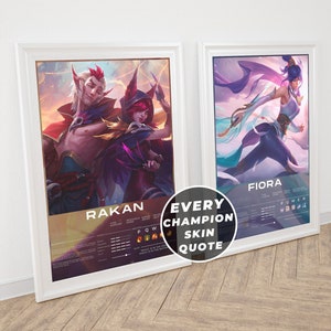 League of Legends custom poster, League of Legends Personalized, Ahri, Kai'Sa, Rakan, Soraka, Fiora, Ezreal, Jhin,  Kindred, Gaming poster