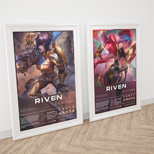 Pôster personalizado de League of Legends, League of Legends personalizado, Ahri, Kai'Sa, Rakan, Soraka, Fiora, Seraphine, Lux, Riven, pôster de jogos