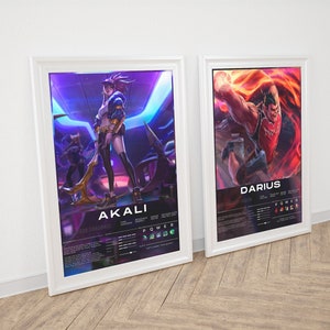 Pôster personalizado de League of Legends, qualquer campeão/skin, Ahri, Kai'Sa, Seraphine, Rakan, Akali, Fiora, Ezreal, Jhin, Kindred, Tristana, Zyra