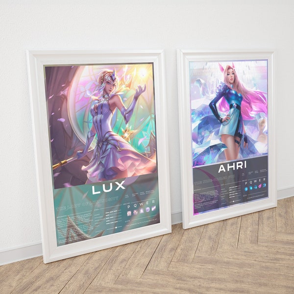 League of Legends custom poster, League of Legends Personalized, Ahri, Kai'Sa, Rakan, Soraka, Fiora, Seraphine, Lux,  Kindred, Gaming poster