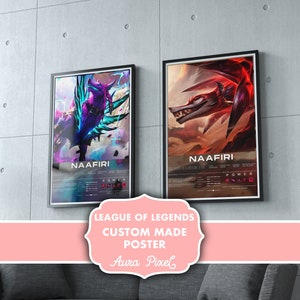 League of Legends custom poster, League of Legends Personalized, Ahri, Kai&#39;Sa, Rakan, Soraka, Fiora, Ezreal, Jhin,  Kindred, Gaming poster