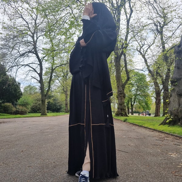 Abaya ouverte à volants, abaya noire, abaya brune Abaya de dubaï, robe marocaine, robe islamique, robe de soirée, abaya simple, ensemble d'abaya, khaleji, jilbub