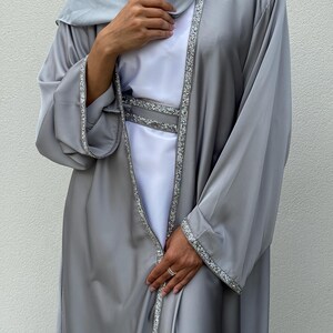 P25021 Silver Gray Mother-of-Pearl Luster Fabric Abaya Set main image 1