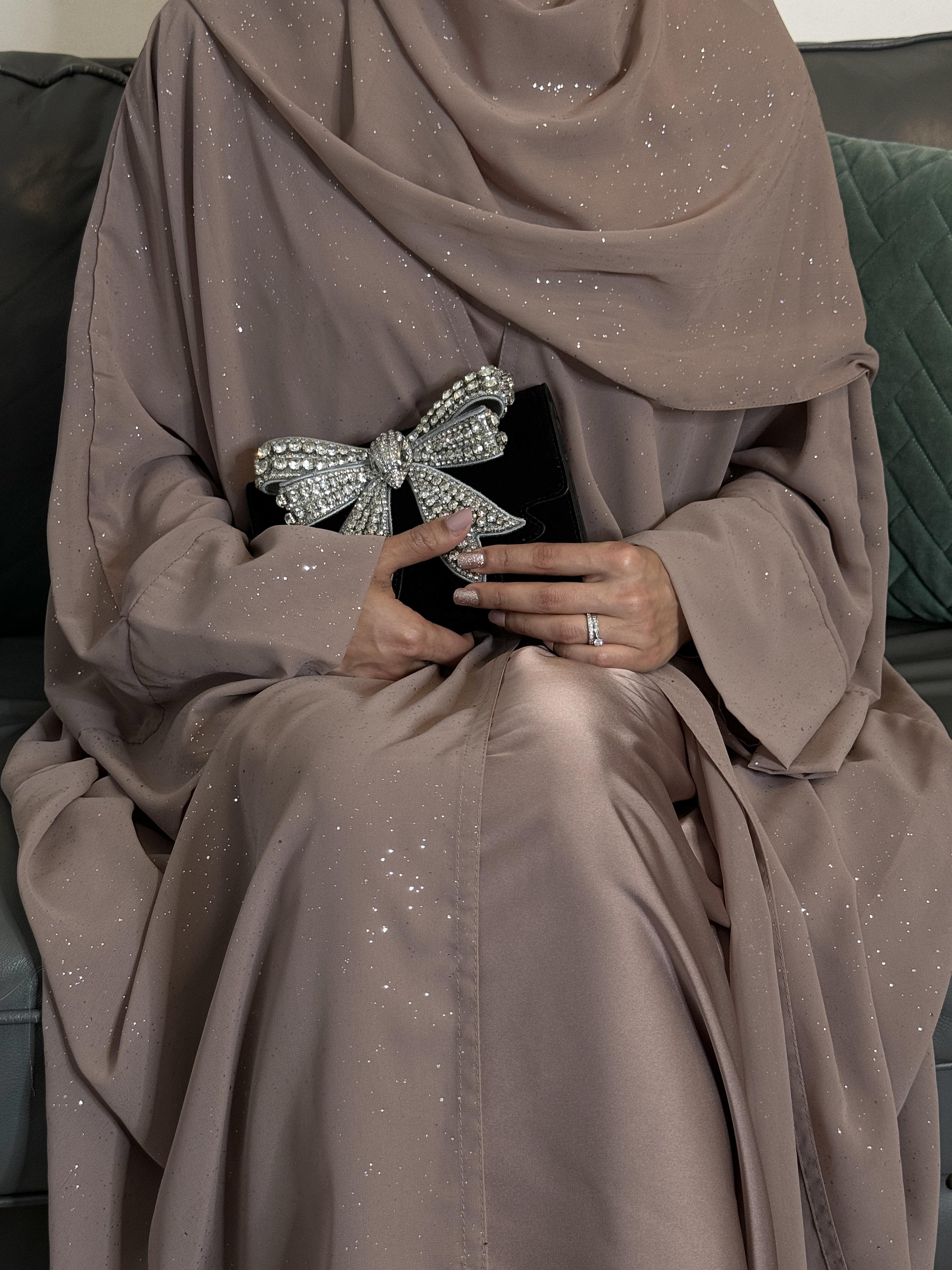 Luxury Twinkle Butterfly Abaya Set With Satin Full Sleeve  display picture 1