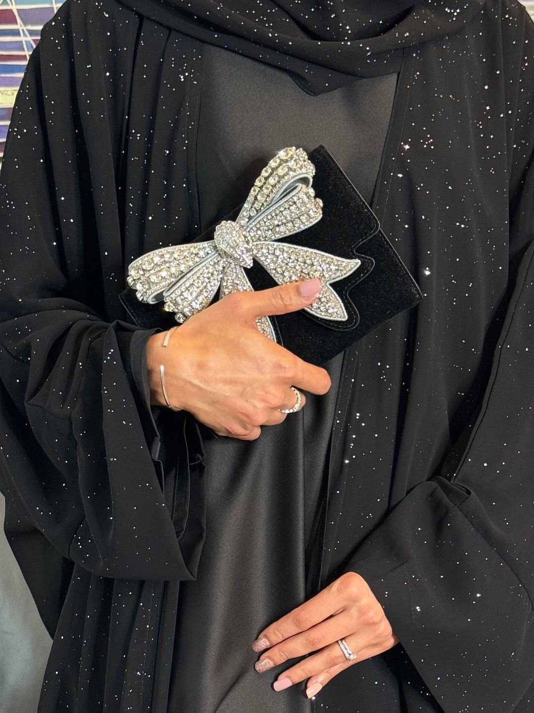 Luxury Twinkle Butterfly Abaya Set With Satin Full Sleeve Inner