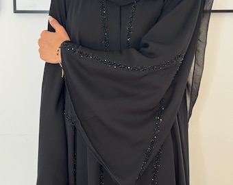 Inaya Open Umbrella Abaya with Handwork and Gemstone Embellishments