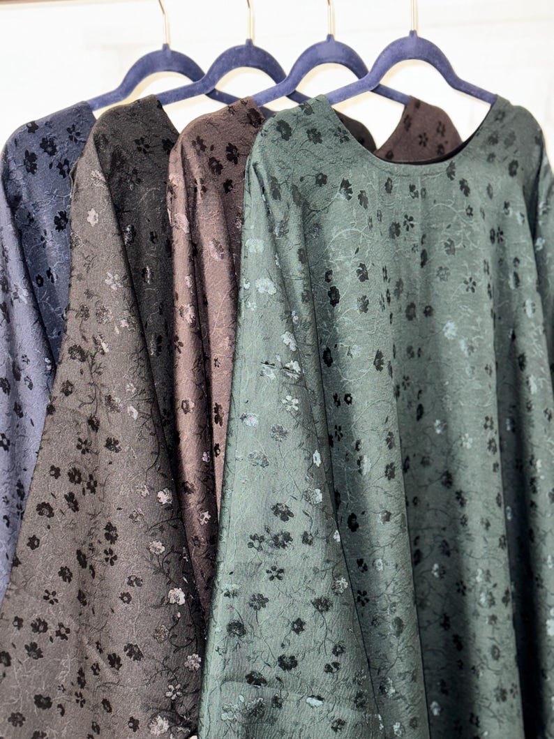 Jacquard Khadija Butterfly Abaya with Hijab - Charcoal Black, Dark Brown, - Vine Leaves Design- winter abaya, Eid outfit Green
