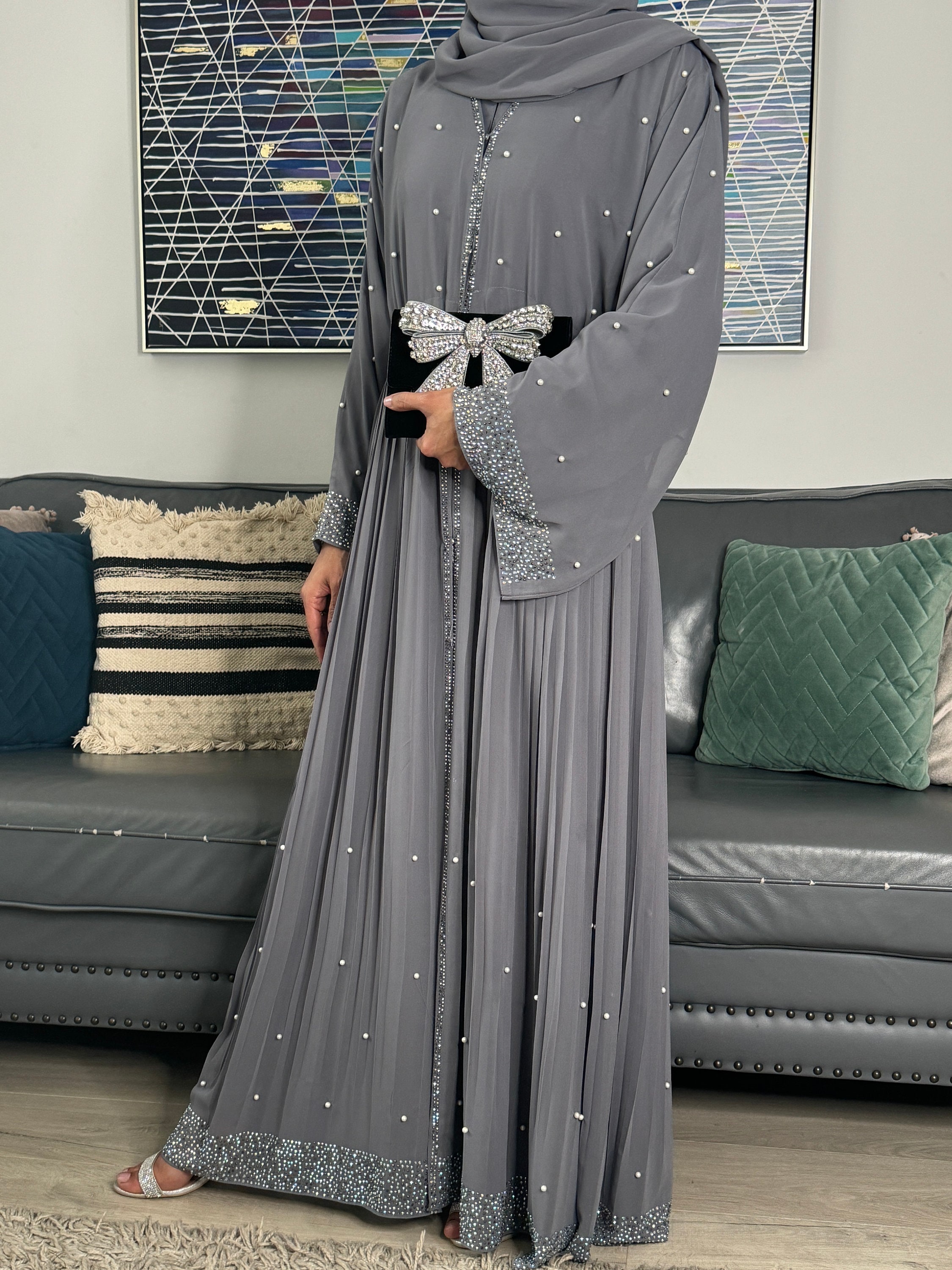 grey abaya dress Front Open Grey Abaya/Burqa with Black Georgette Hijab 5XL [+$ 6.99] / 50 [+$ 4.99]