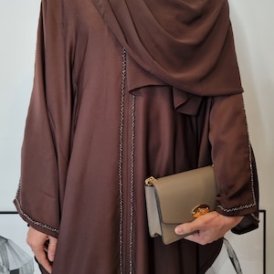 Elegant Jamila Butterfly Abaya - Brown, Dark Brown - Handcrafted, Inner Belt, Scarf - Modest Islamic Fashion