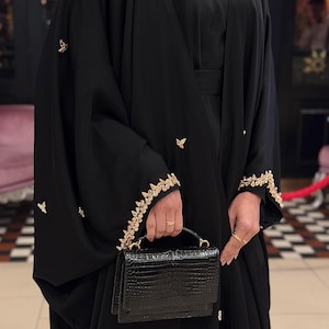 PureAbayas Iqra Abaya - Handcrafted Open Butterfly Heavy Embellished Jewels 4