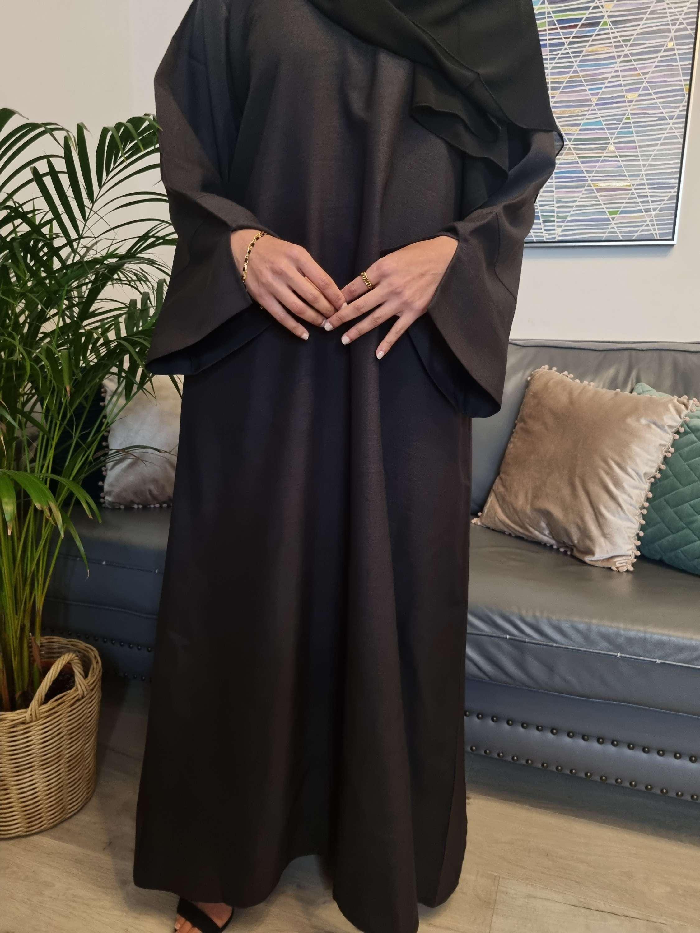 Linen Closed Abaya With Matching Scarf– Modest Long Dress for