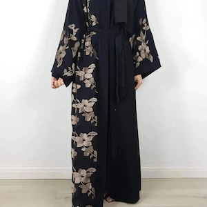 Black Abaya With Gold Floral Embroidery