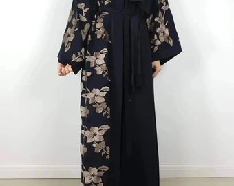 Black Abaya With Gold Floral Embroidery