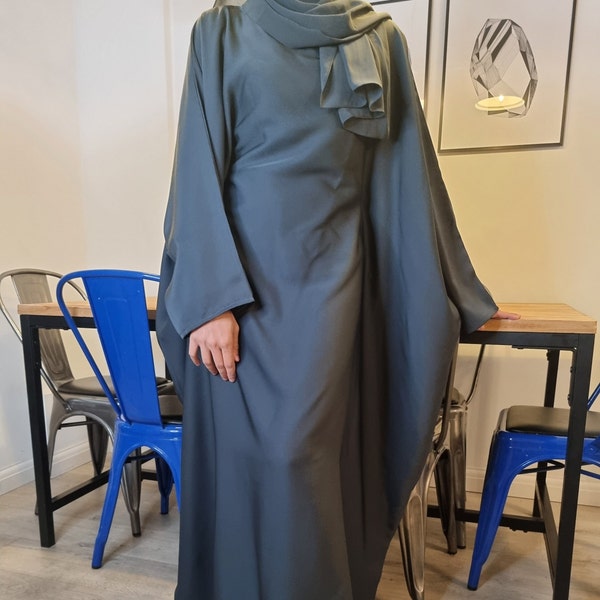 Ensemble 2 pièces d'abaya fermée papillon premium avec ceinture intérieure et hijab *Beaucoup de couleurs* - Caftan Farasha écharpe chauve-souris musulmane modeste Nida