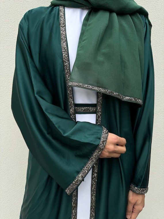 green abaya dress Rania Emerald Green Abaya Dress Half-Placket Button Front & Sleeve main image 0
