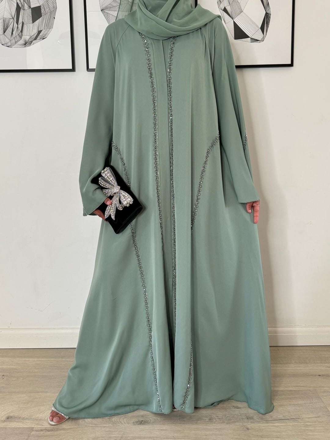 Inaya Open Umbrella Abaya With Handwork and Gemstone
