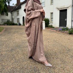 Jacquard Khadija Butterfly Abaya with Hijab - Charcoal Black, Dark Brown, - Vine Leaves Design- winter abaya, Eid outfit Latte Brown