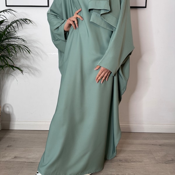 Ensemble 2 pièces d'abaya fermée papillon premium avec ceinture intérieure et hijab *Beaucoup de couleurs* - Caftan Farasha écharpe chauve-souris musulmane modeste Nida