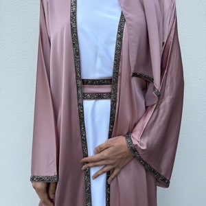 Satin 4-Piece Abaya Set | Maroon, Black, Lilac, Champagne | Elegant Dubai Party, Occasion, Wedding Attire