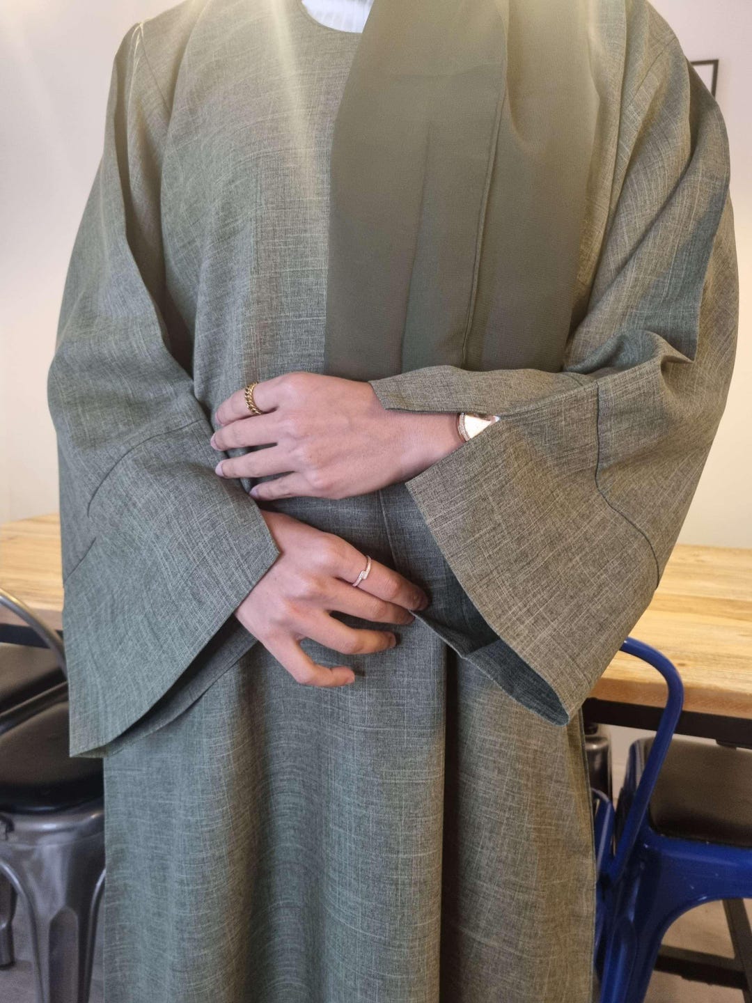 Linen Cotton Blended Waist Abaya Dress #25955