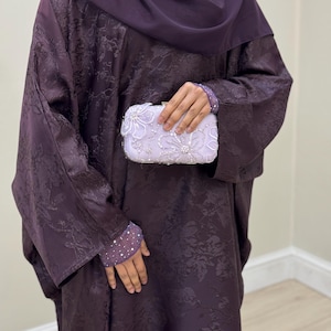 Jacquard Khadija Butterfly Abaya with Hijab - Charcoal Black, Dark Brown, - Vine Leaves Design- winter abaya, Eid outfit Dark Purple