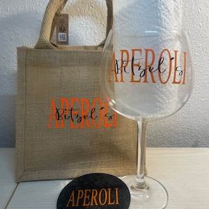 Aperoli Geschenkset: Aperoli Glas, Untersetzer & Westford Mill Leinentasche | Aperol Set | Aperoli Geschenk