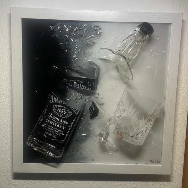 Jack Daniels  Broken Bottle Art I Flaschenkunst I Bilderrahmen I Whiskey