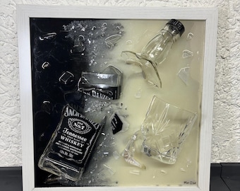 Jack Daniel's Broken Bottle-kunst, decor ingelijst epoxyhars