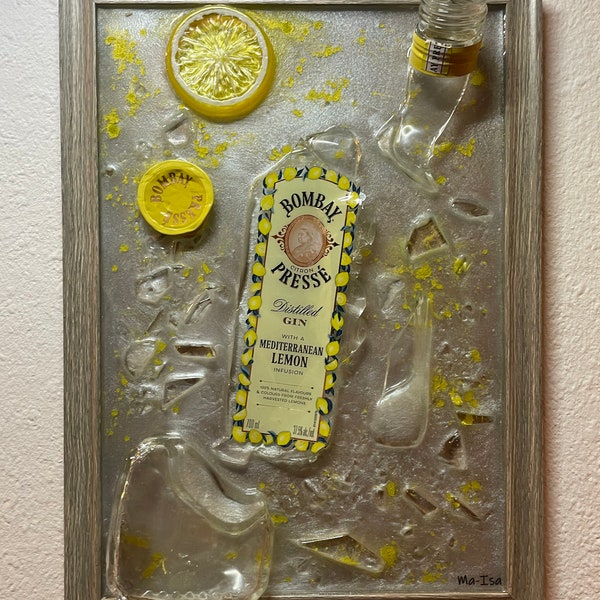 Bombay Citron Presse Broken Bottle Art I Flaschenkunst I Bilderrahmen I Gin