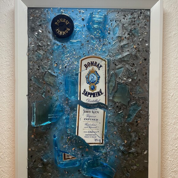 Bombay Sapphire Broken Bottle Art I Flaschenkunst I Bilderrahmen I Gin