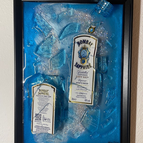 Bombay Sapphire Broken Bottle Art I Flaschenkunst I Bilderrahmen I Gin