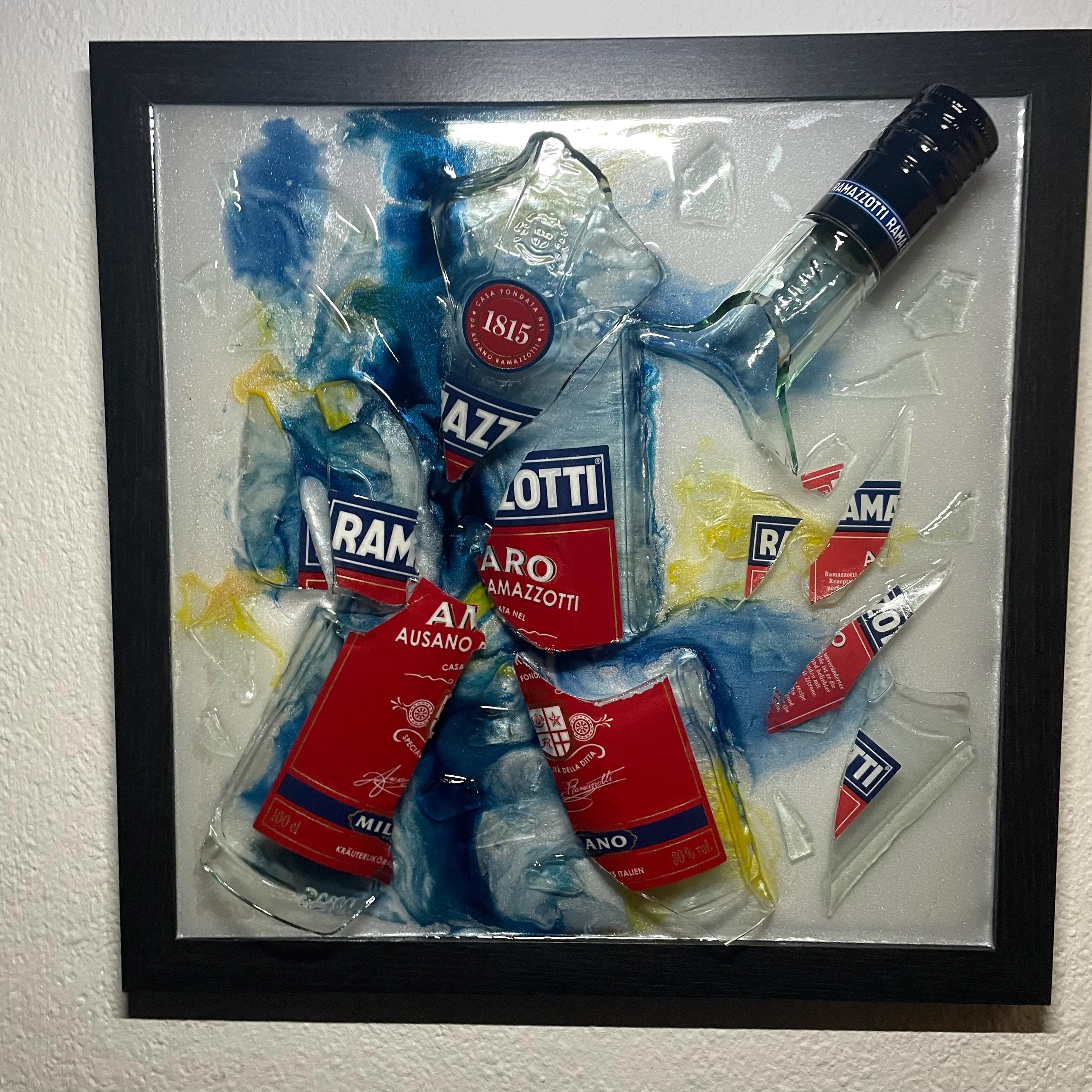 Ramazzotti Broken Bottle Art I Flaschenkunst I Bilderrahmen I Italienischer Krauterlikor Etsy