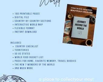 World Travel Journal, Printable Travel Planner (Digital Download)