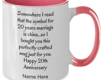 20th anniversary mug, gift for 20 years marriage, personalised husband or wife 20 year anniversary gift, 20th anniversary gift idea