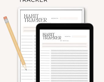 Rastreador de hábitos minimalista / Rastreador de hábitos imprimible y digital con sección de motivación / Rastreador de hábitos diario y mensual / Planificador de establecimiento de objetivos