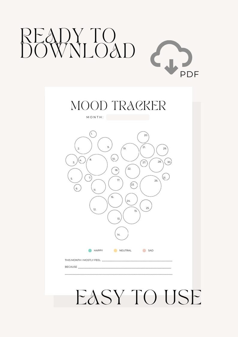 Printable Mood Tracker | Heart-shaped Monthly Mood Tracker | Mental ...
