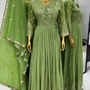 Heavy Chinon Silk With Lace Work with Sleeve Gown