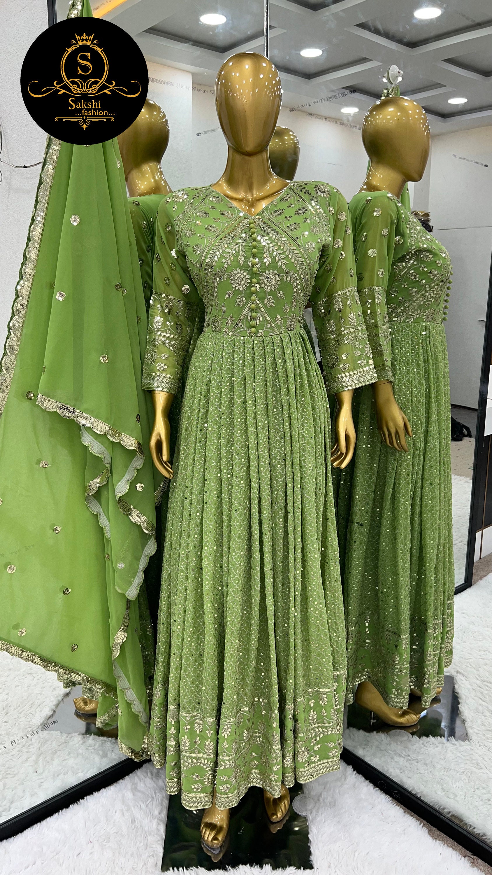 Soft Chinnon Silk Position Print With Embroidered Work Frock main image 1