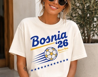 Bosnia Soccer Shirt, Bosnia 2026 Soccer Club Tee, Bosnian Football Fan Shirt, Blue Yellow Soccer Gift, Bosnia Supporter T-Shirt