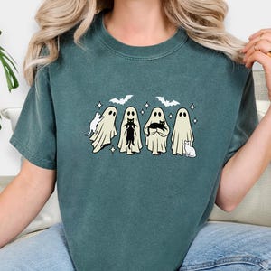 Halloween Cat Ghost Shirt, Cute Spooky Season Tee, Retro Fall Ghost T Shirt, Cat Lover Halloween Shirt, Comfort Colors Halloween Tee
