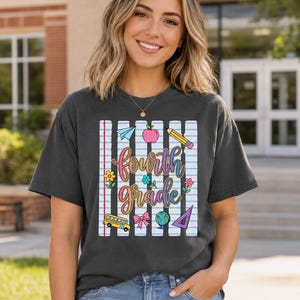Camiseta para maestra de cuarto grado, Camiseta para maestra de 4.º grado, Camiseta de regreso a clases, Lindo regalo para maestra de aula, Camiseta para maestra de escuela primaria