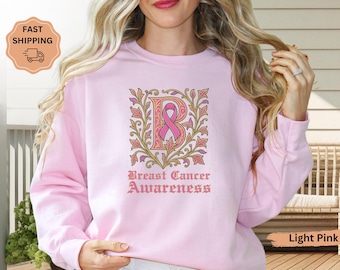 Breast Cancer Awareness Sweatshirt, Pink Ribbon Pullover, Strong Women Shirt, Cancer Fighter Gift, In October We Wear Pink Crewneck