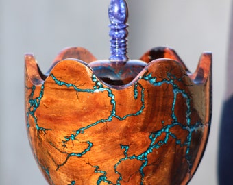 Fractal Burning Rosewood Cremation Urn: Large Wood & Resin Funeral Urn