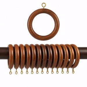 Handcrafted Natural Rose Wood Curtain Rings with Hooks - Wooden Curtain Rod Rings Set - Vintage Wooden Rings Rosewood Wood