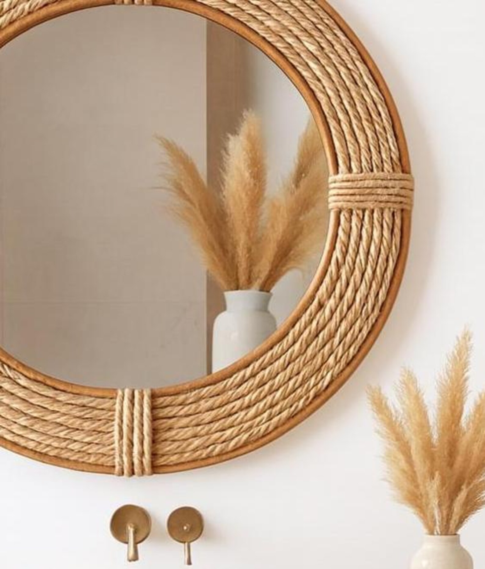 Round Rope Wall Mirror | Coastal Farmhouse Decor - Etsy