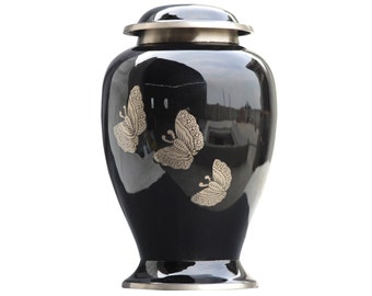 Butterfly Cremation Urn: Handmade Aluminum Funeral Urn for Ashes ( Black Color )